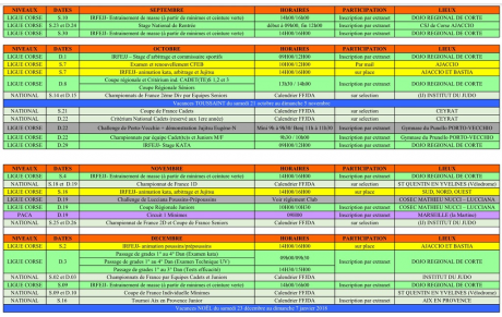 CALENDRIER FFJudo 1* TRIMESTRE 2017