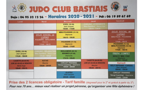 HORAIRES SAISON 2020-2021