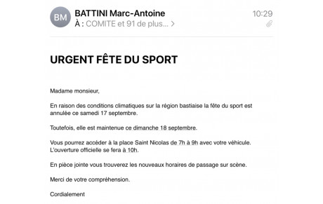 FÊTE DU SPORT ANNULÉE SAMEDI :
