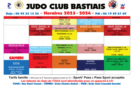 NOS HORAIRES POUR LA SAISON 2023-2024 :