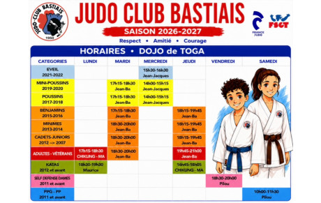 HORAIRES DU DOJO DE TOGA :